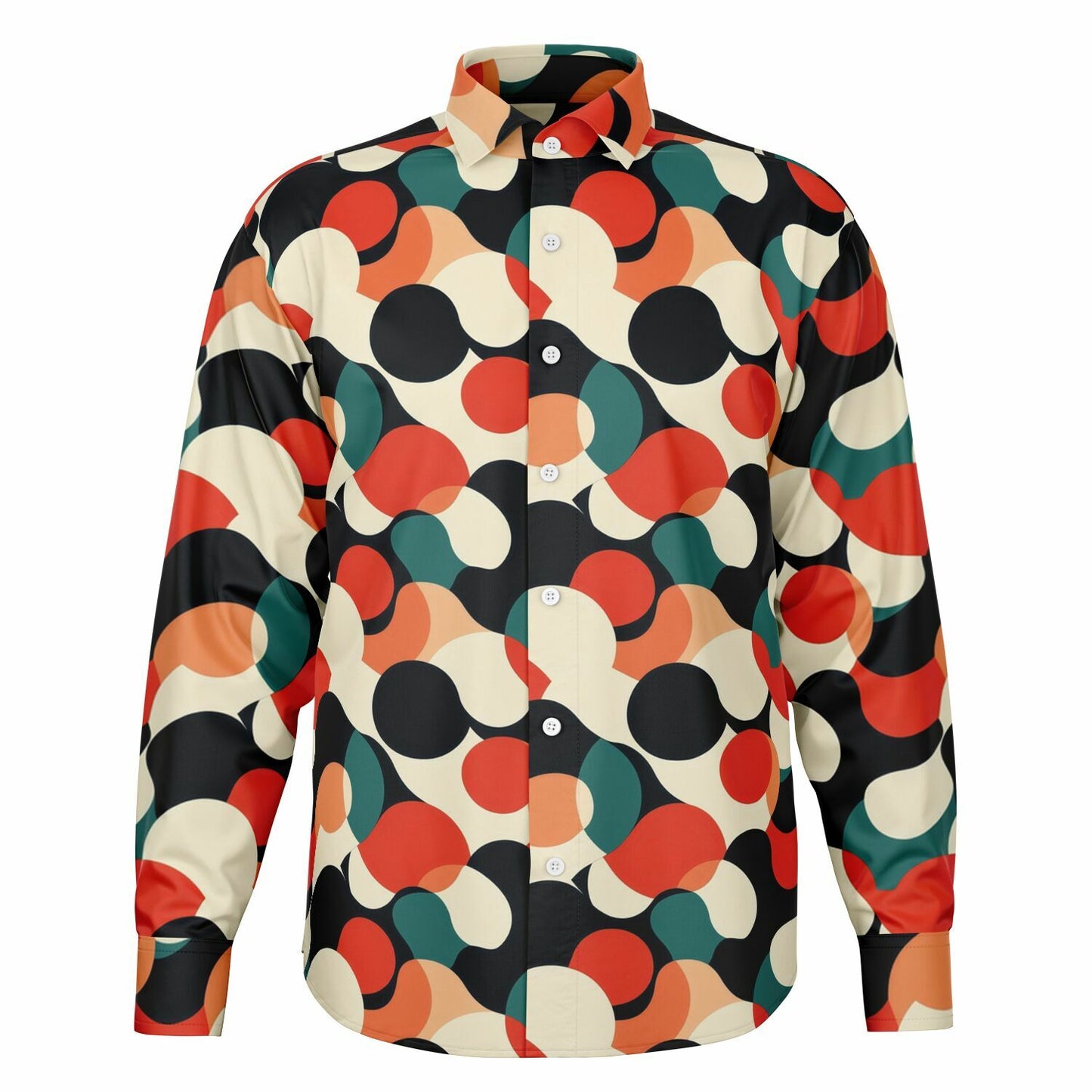 Abstract Colored Pattern Long Sleeve Button Down Shirt - AOP