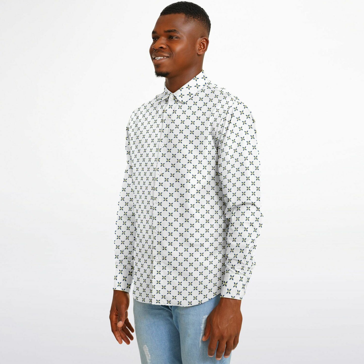 Geometric Pattern Long Sleeve Button Down Shirt - AOP