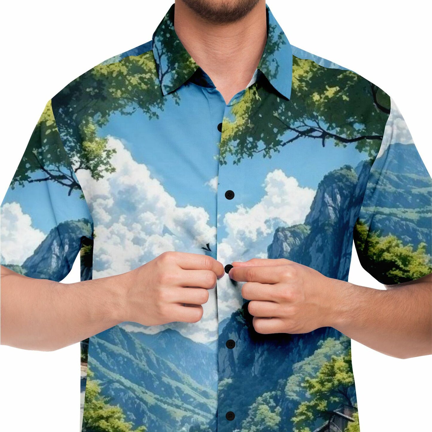 GTR in Japanese Mountains Short Sleeve Button Down Shirt - AOP