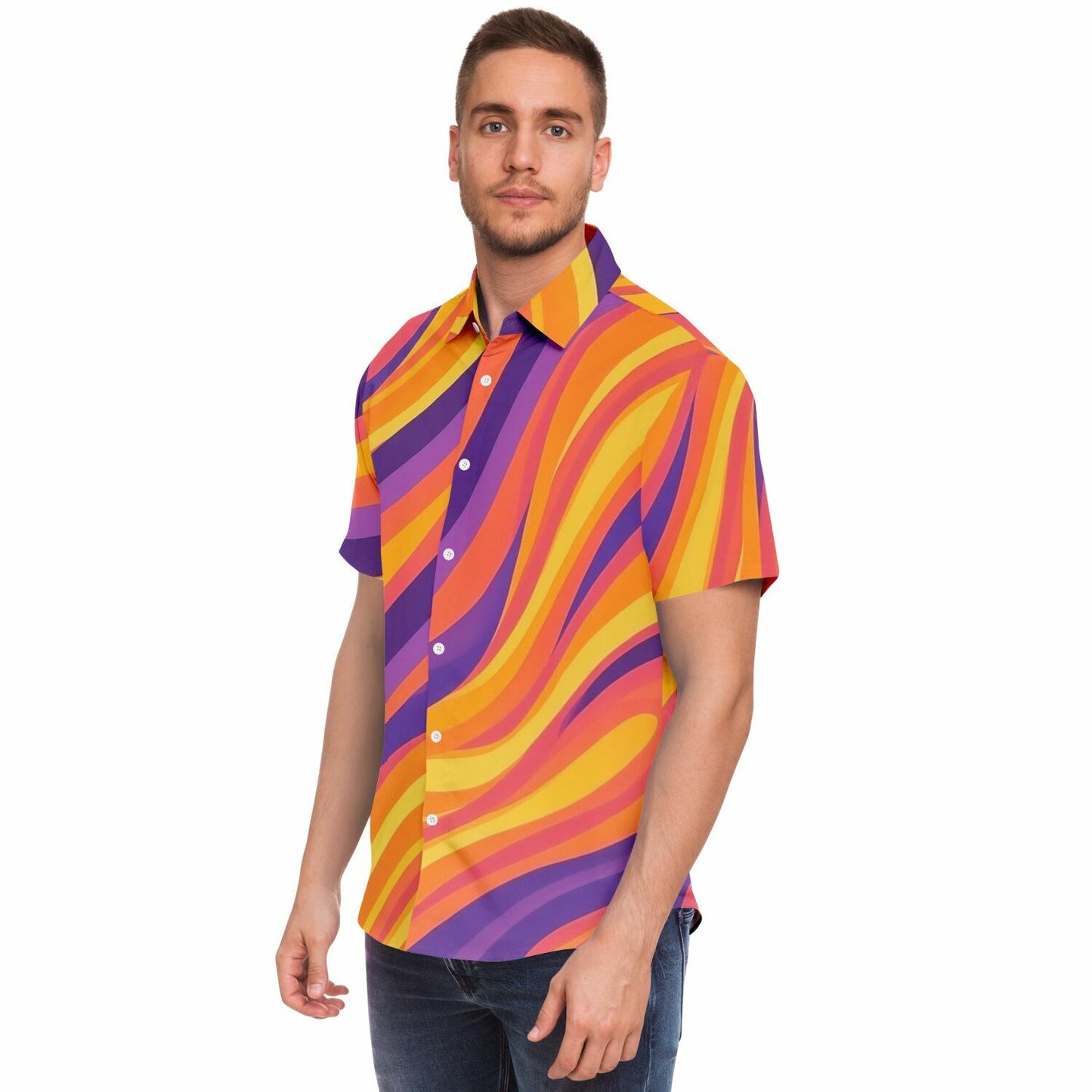 Rick Aim Color Pattern Short Sleeve Button Down Shirt - AOP