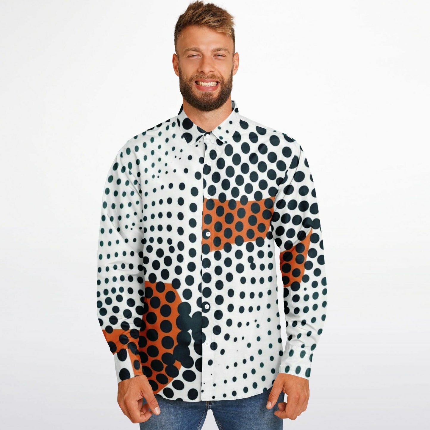 Impression Photo Pattern Long Sleeve Button Down Shirt - AOP