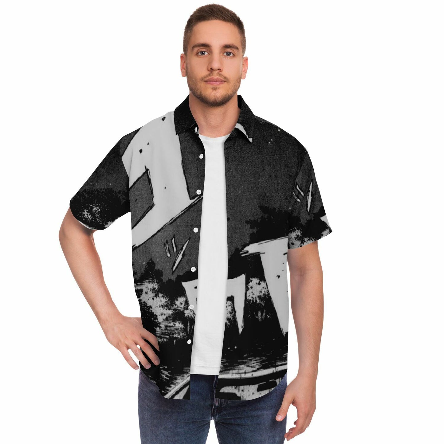 Initial D Illustration Short Sleeve Button Down Shirt - AOP