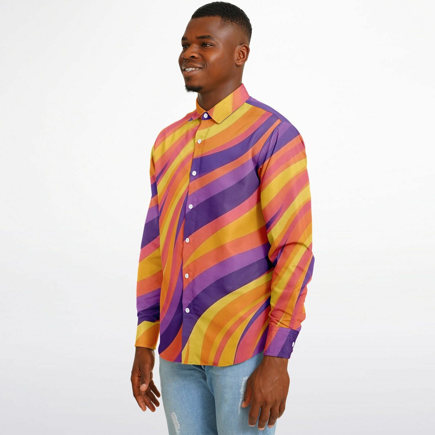 Rick Aim Color Pattern Long Sleeve Button Down Shirt - AOP