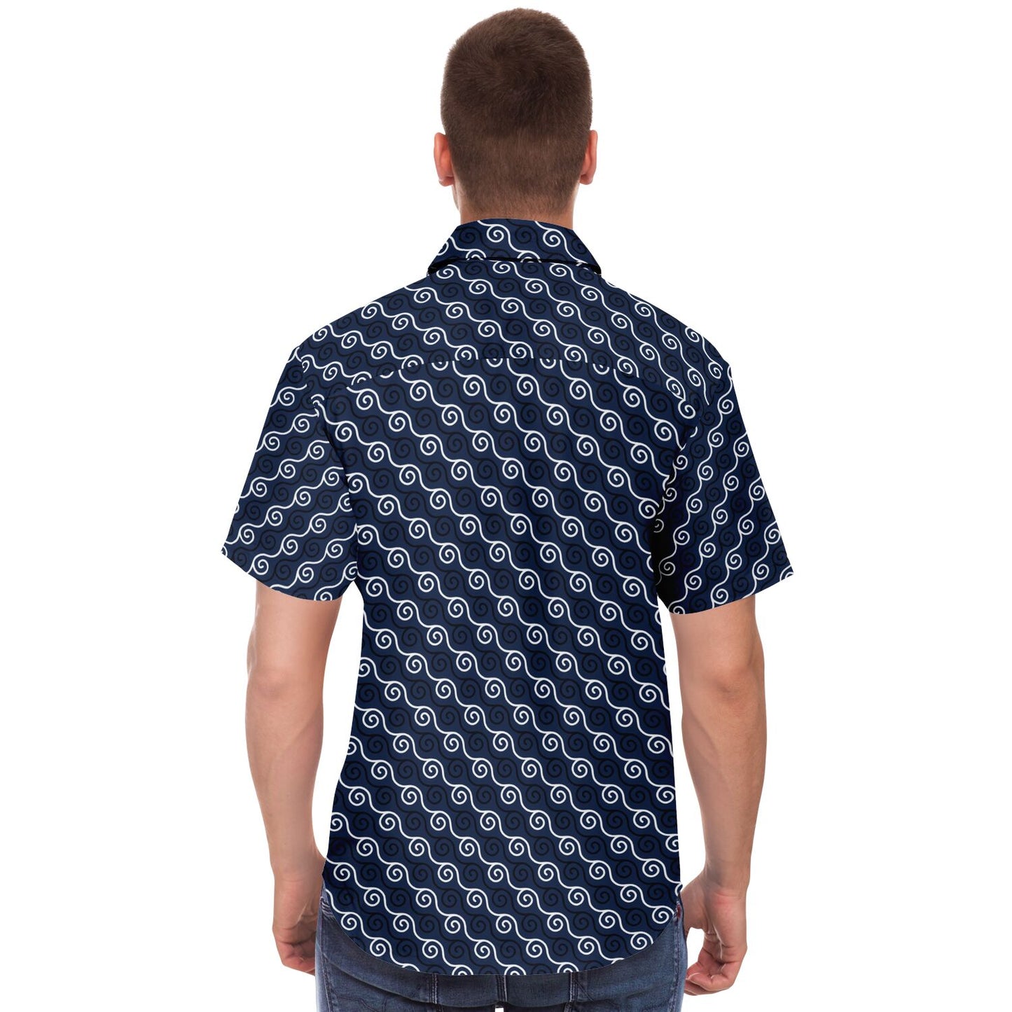 Linen Texture Print Short Sleeve Button Down Shirt - AOP