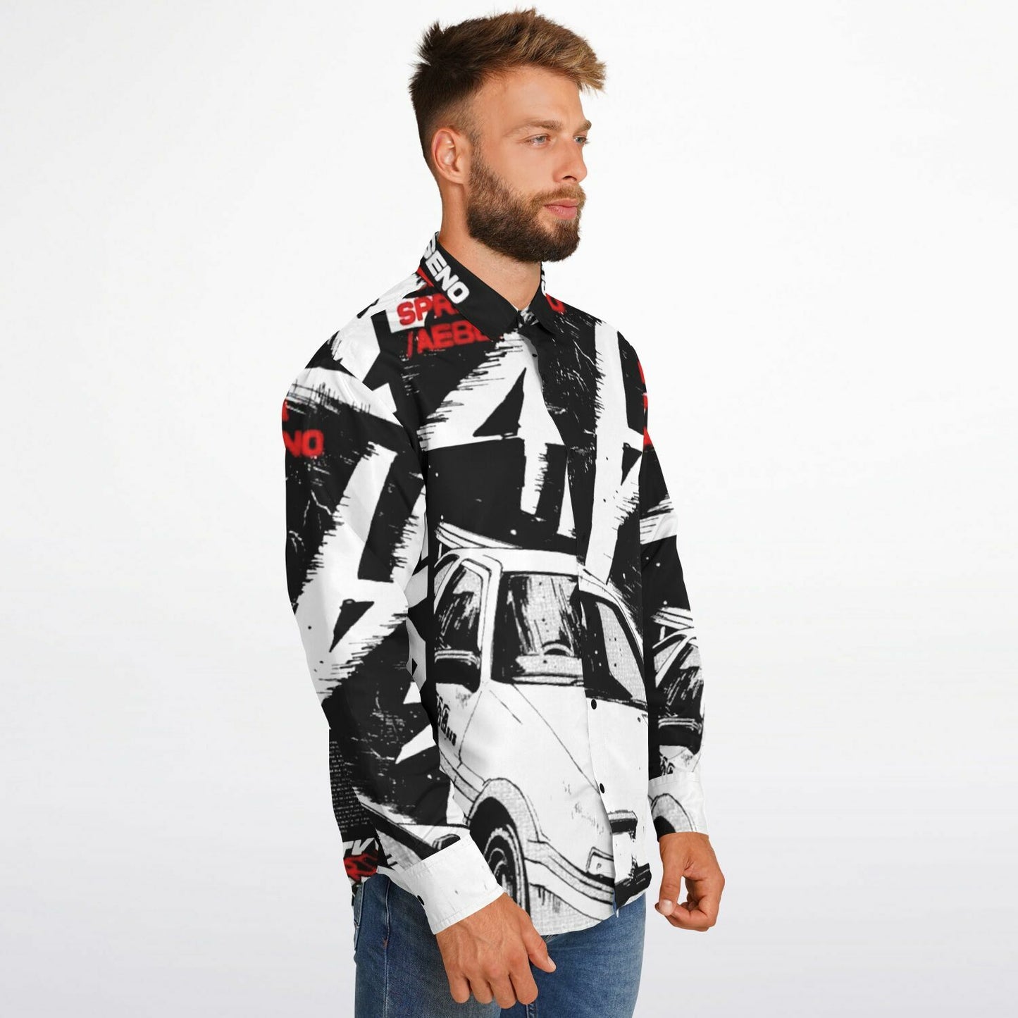 Initial D Trueno Art Long Sleeve Button Down Shirt - AOP