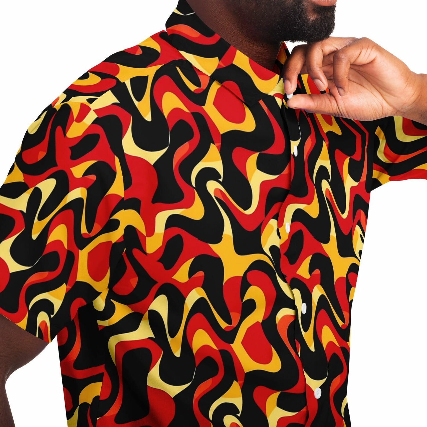 Orange Yellow Abstract Pattern Short Sleeve Button Down Shirt - AOP