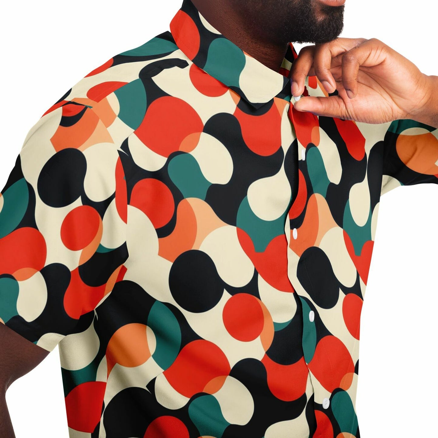 Abstract Color Pattern Short Sleeve Button Down Shirt - AOP