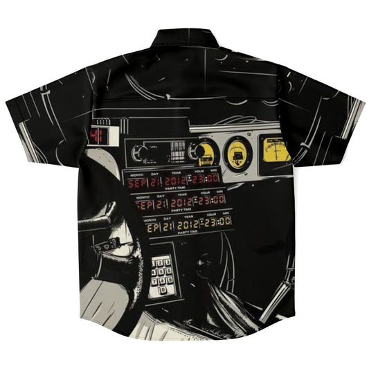 Delorean Time Machine Illustration Short Sleeve Button Down Shirt - AOP