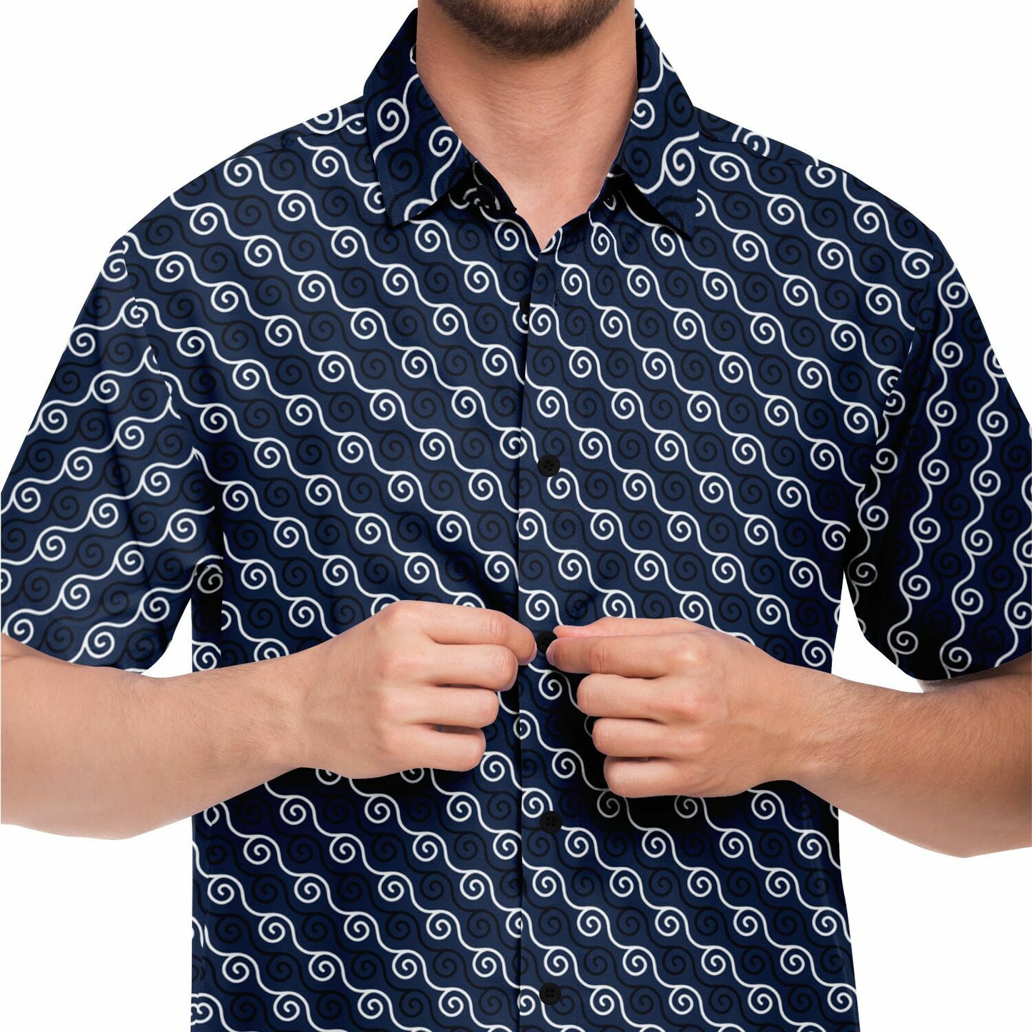 Linen Texture Print Short Sleeve Button Down Shirt - AOP