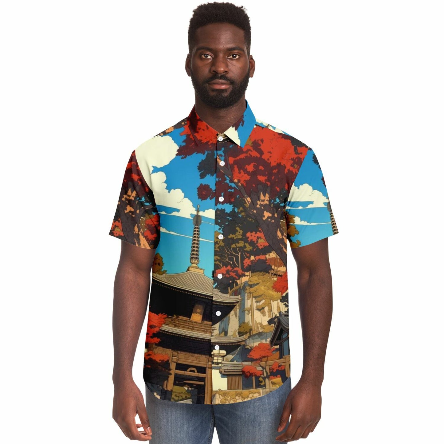 Turbo S Illustration Art Short Sleeve Button Down Shirt - AOP