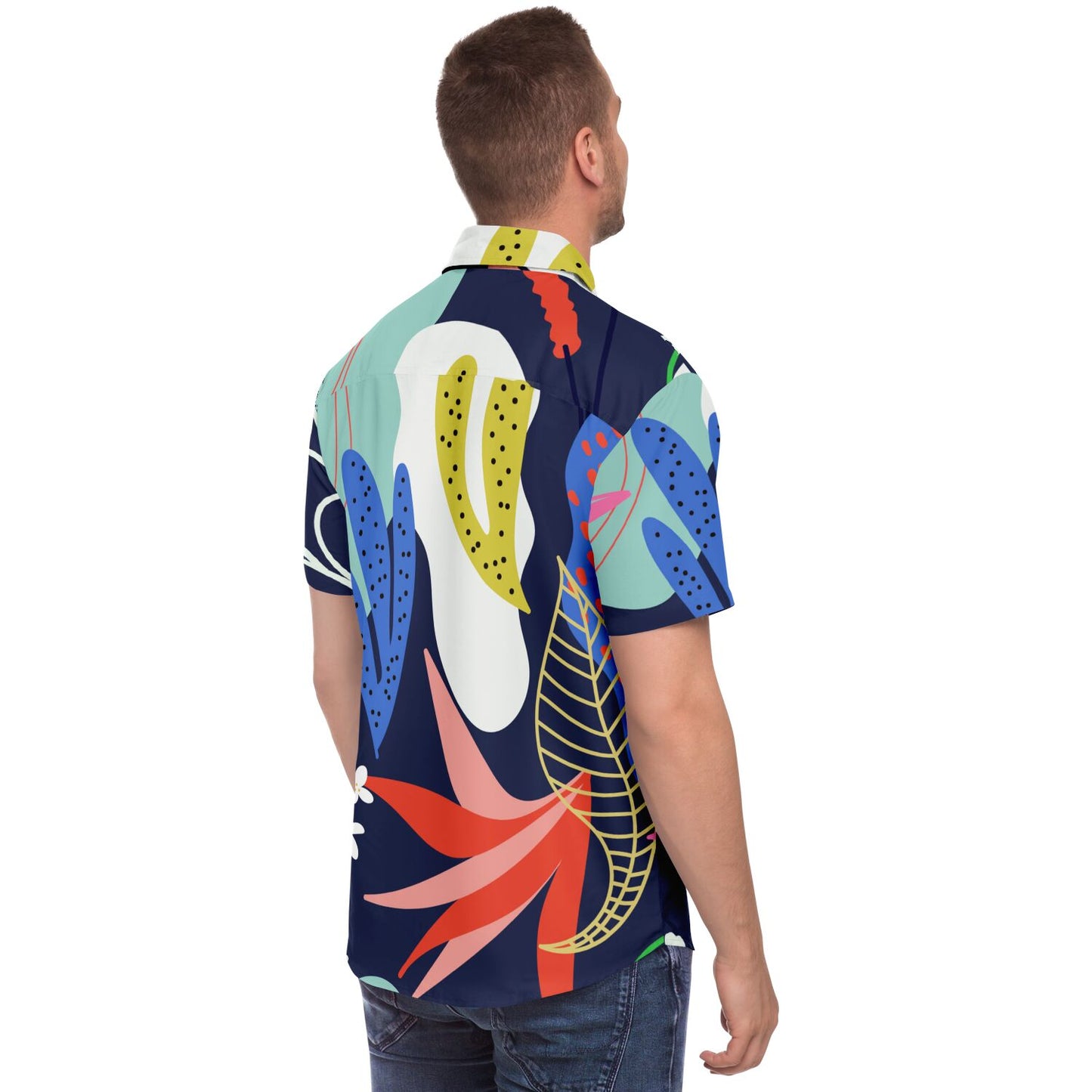 Floral Garden Hand Drawing Short Sleeve Button Down Shirt - AOP
