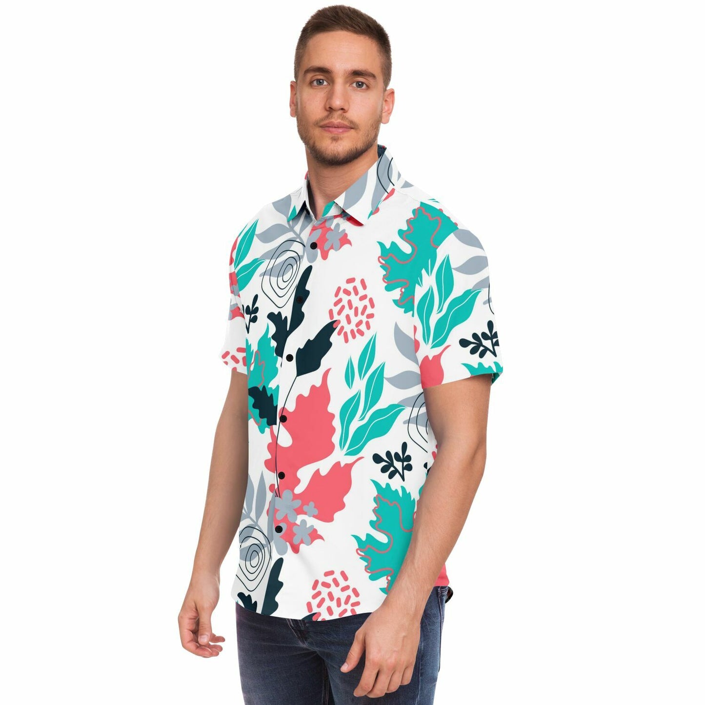 Floral Artwork Short Sleeve Button Down Shirt - AOP