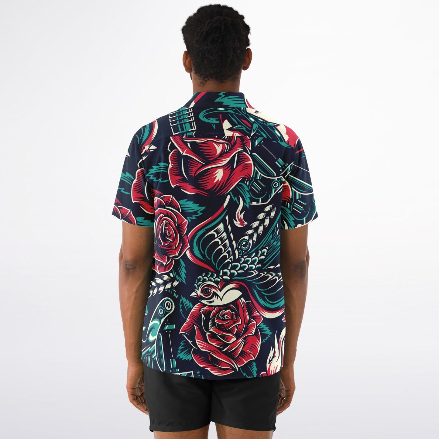 Floral Pattern Spread Collar Short Sleeve Shirt
