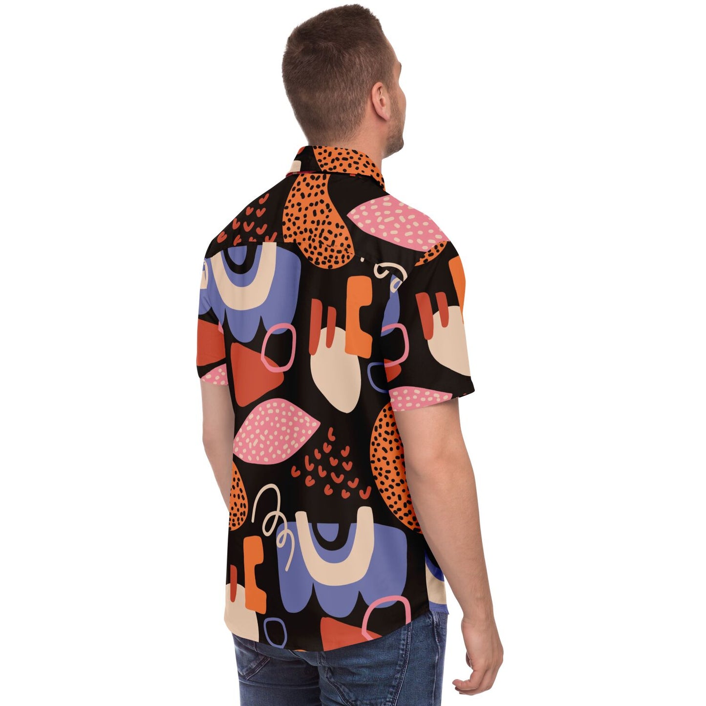 Abstract Flat Artwork Short Sleeve Button Down Shirt - AOP