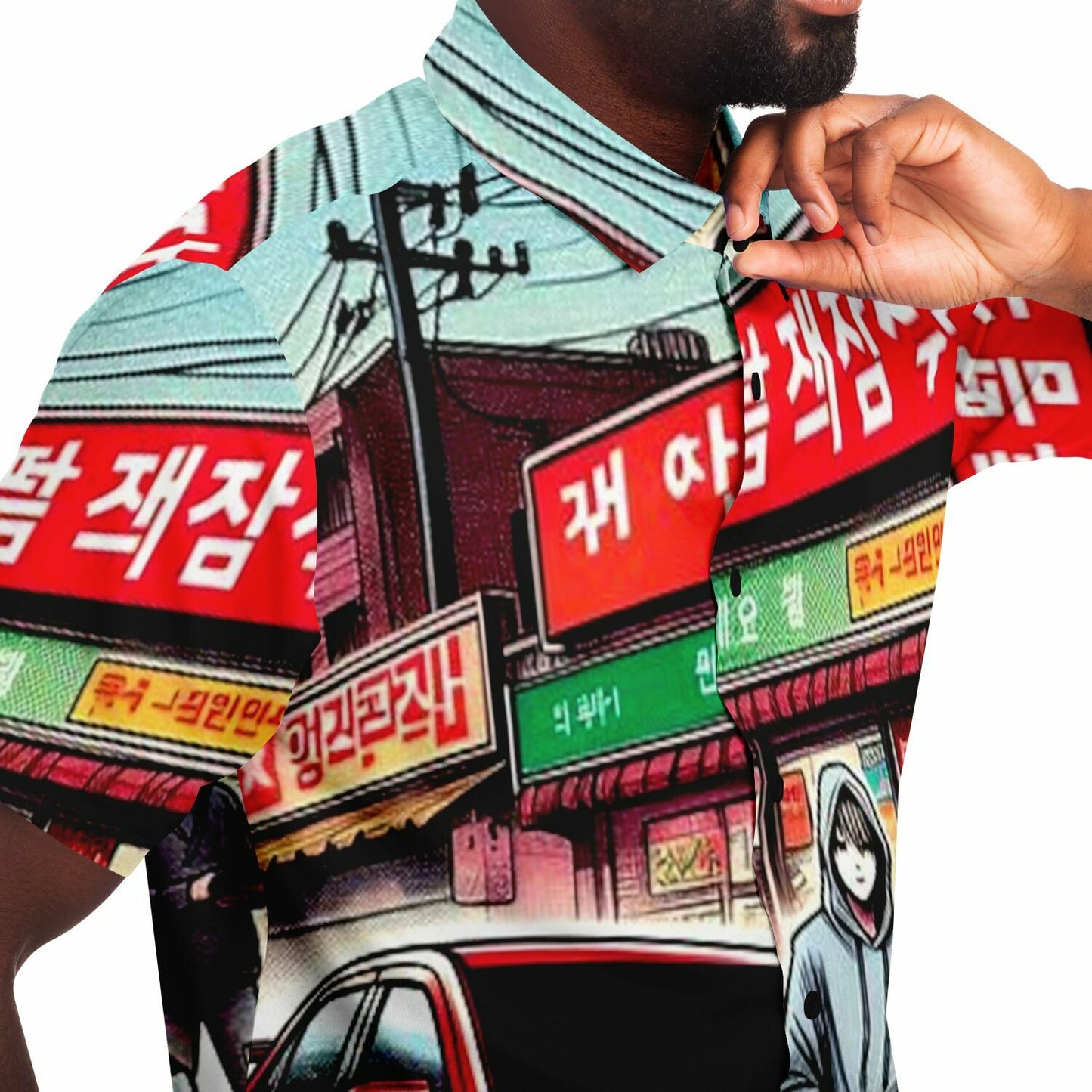 Japanese Street Painting Artwork Short Sleeve Button Down Shirt - AOP