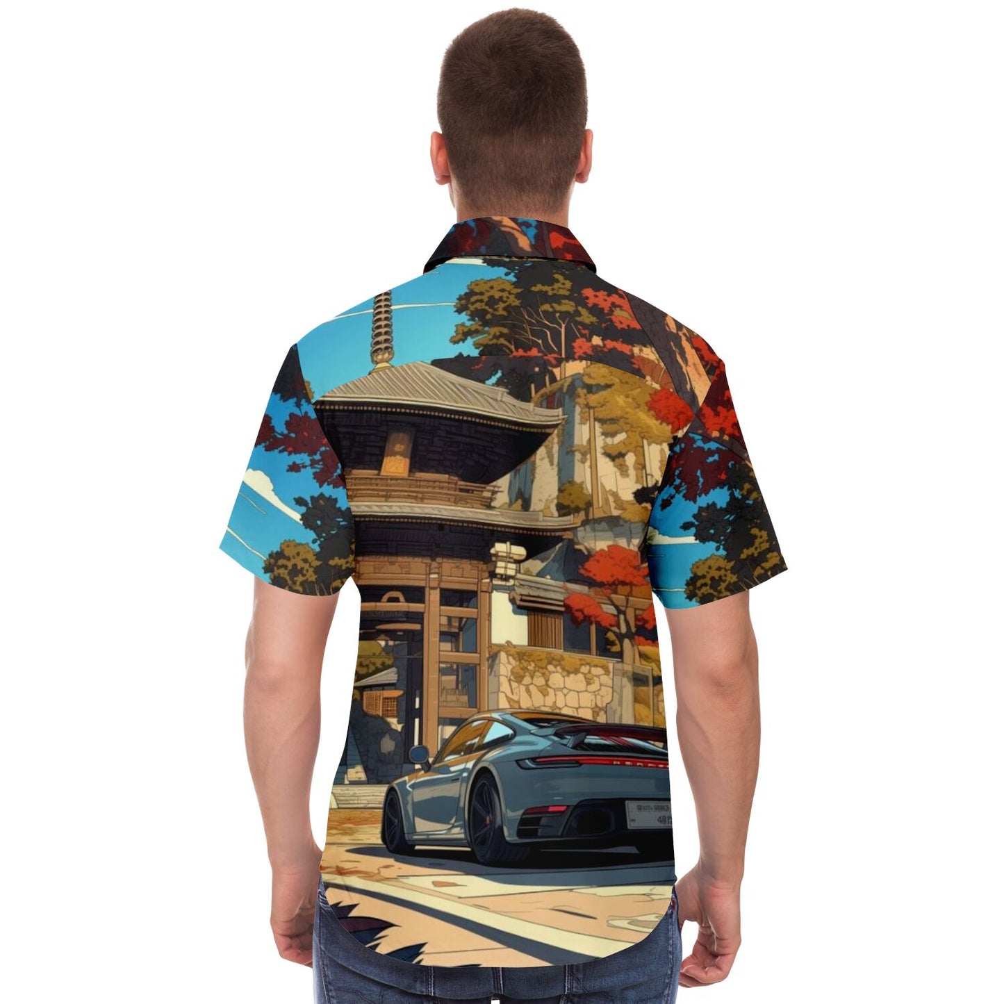 Turbo S Illustration Art Short Sleeve Button Down Shirt - AOP