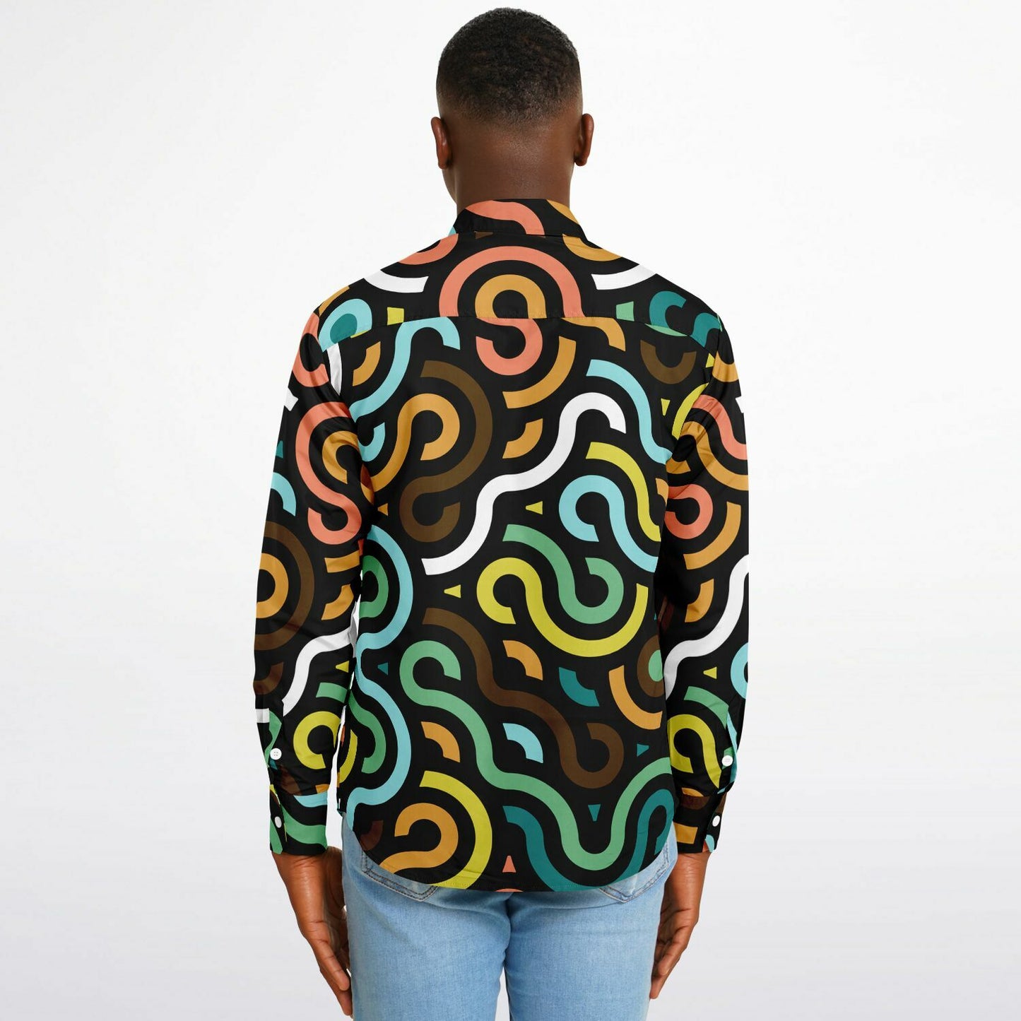 Colored Doodle Art Long Sleeve Button Down Shirt - AOP