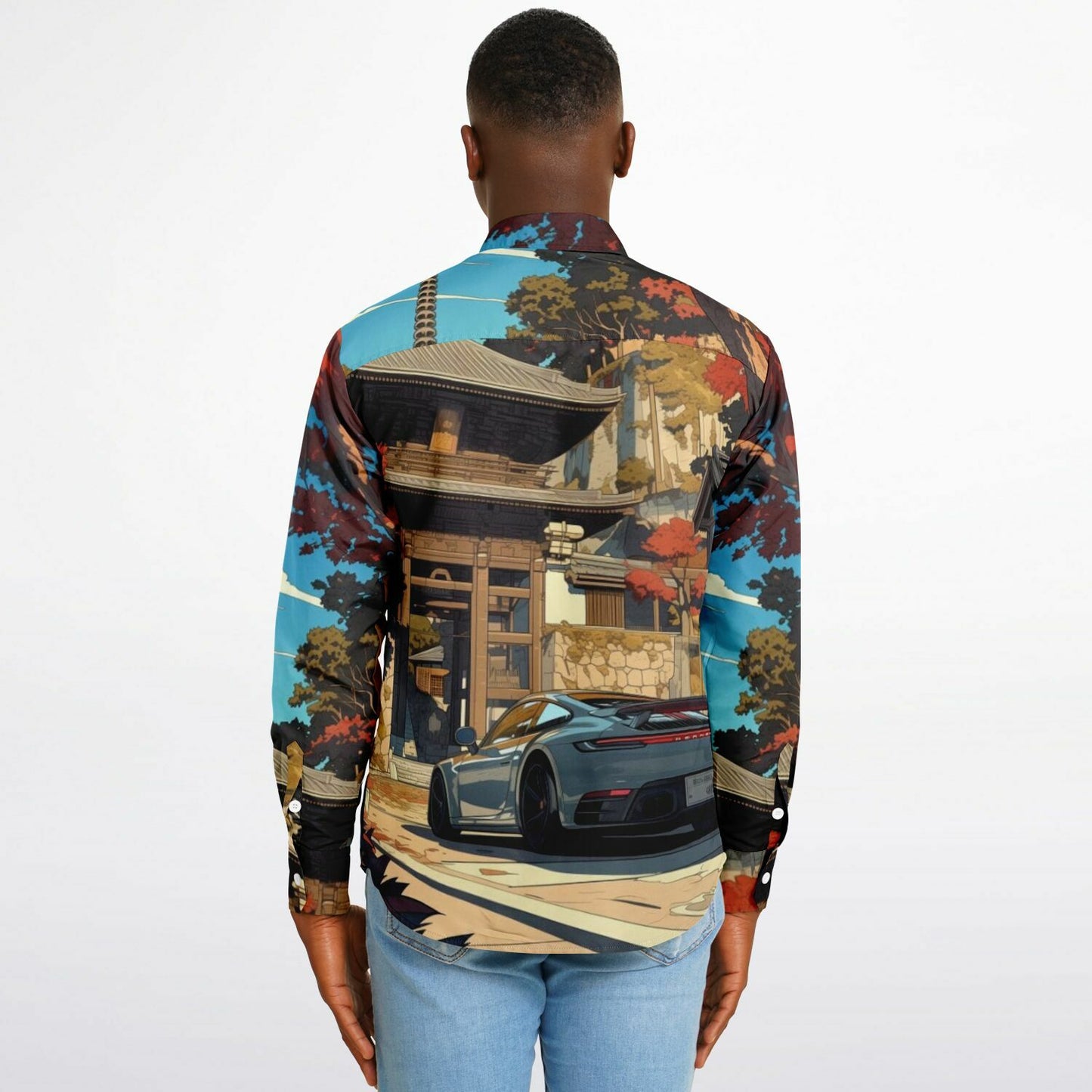 Turbo S Illustration Art Long Sleeve Button Down Shirt - AOP