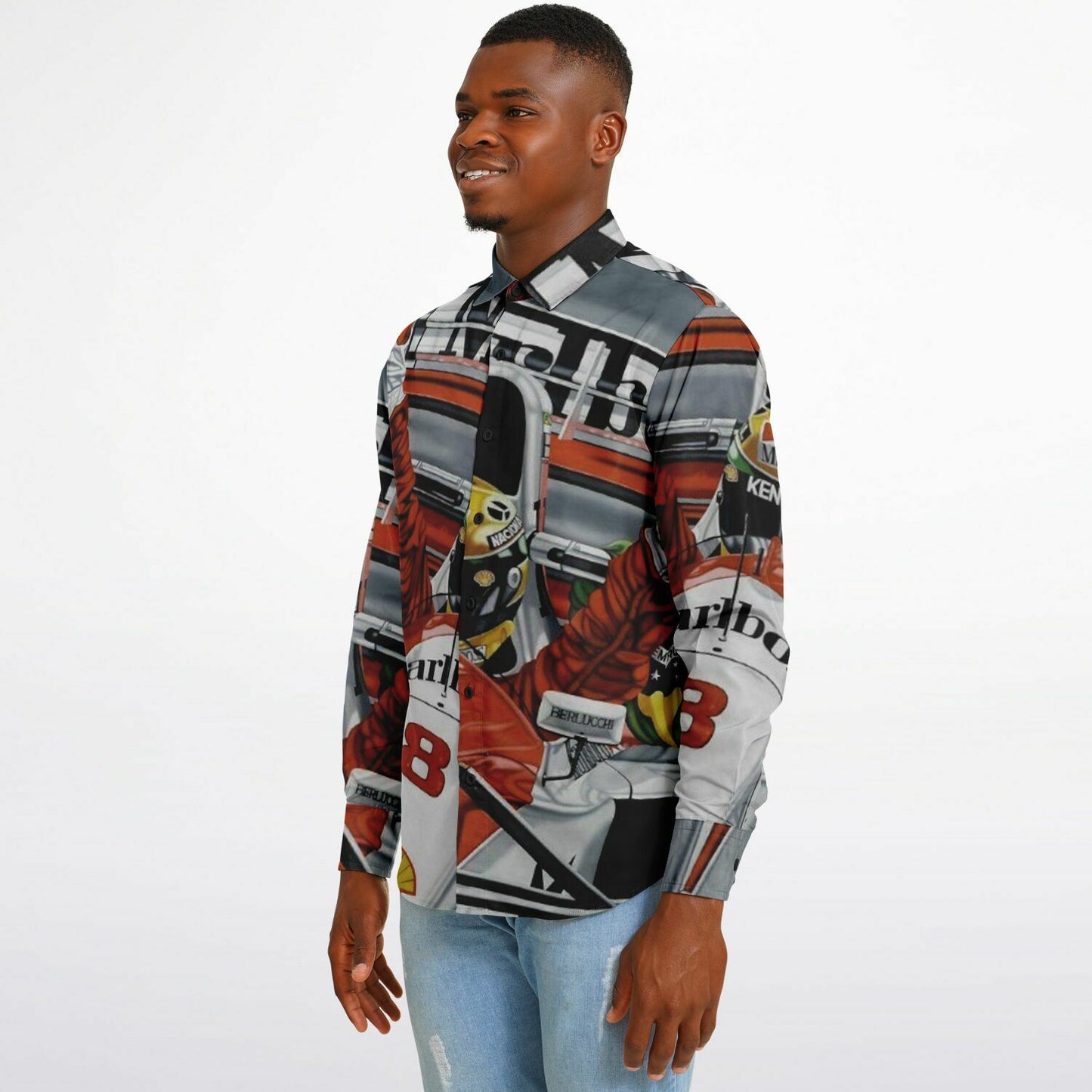 F1 Win Poster Long Sleeve Button Down Shirt - AOP