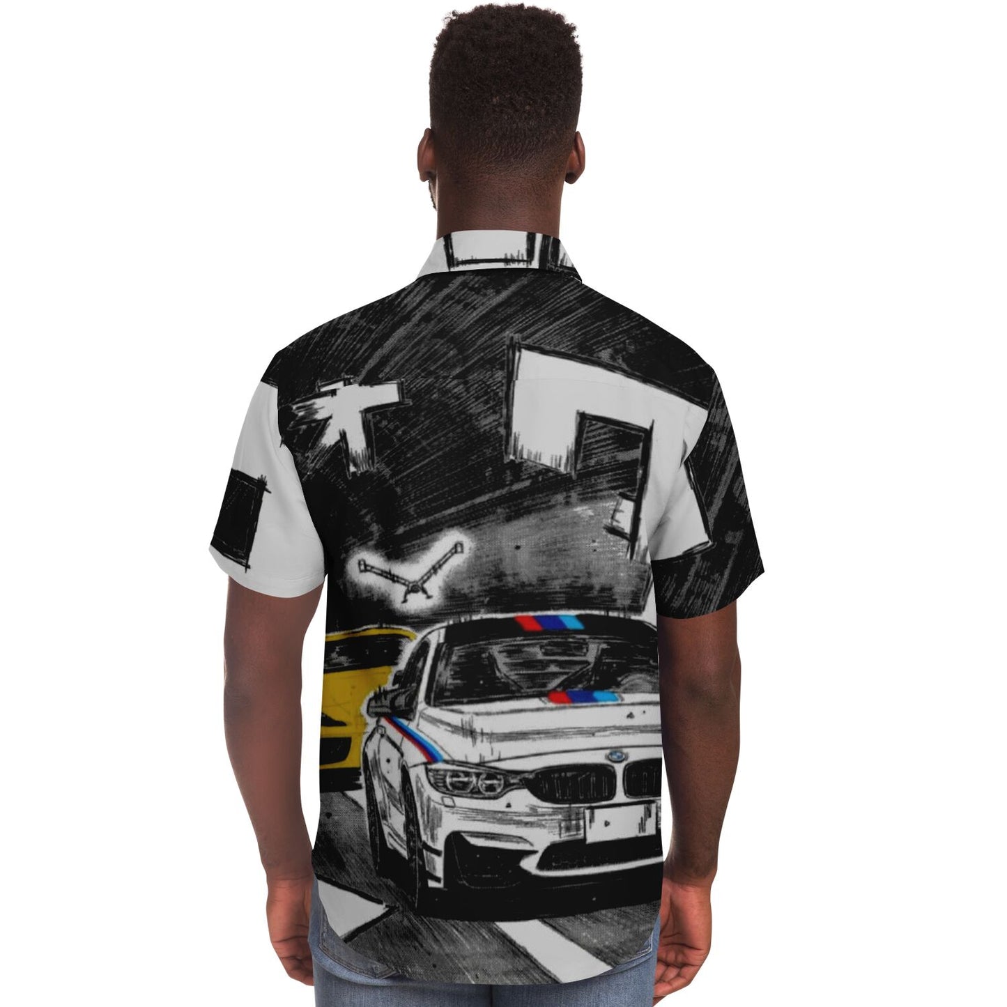 Bimmer Supra Illustration Short Sleeve Button Down Shirt - AOP