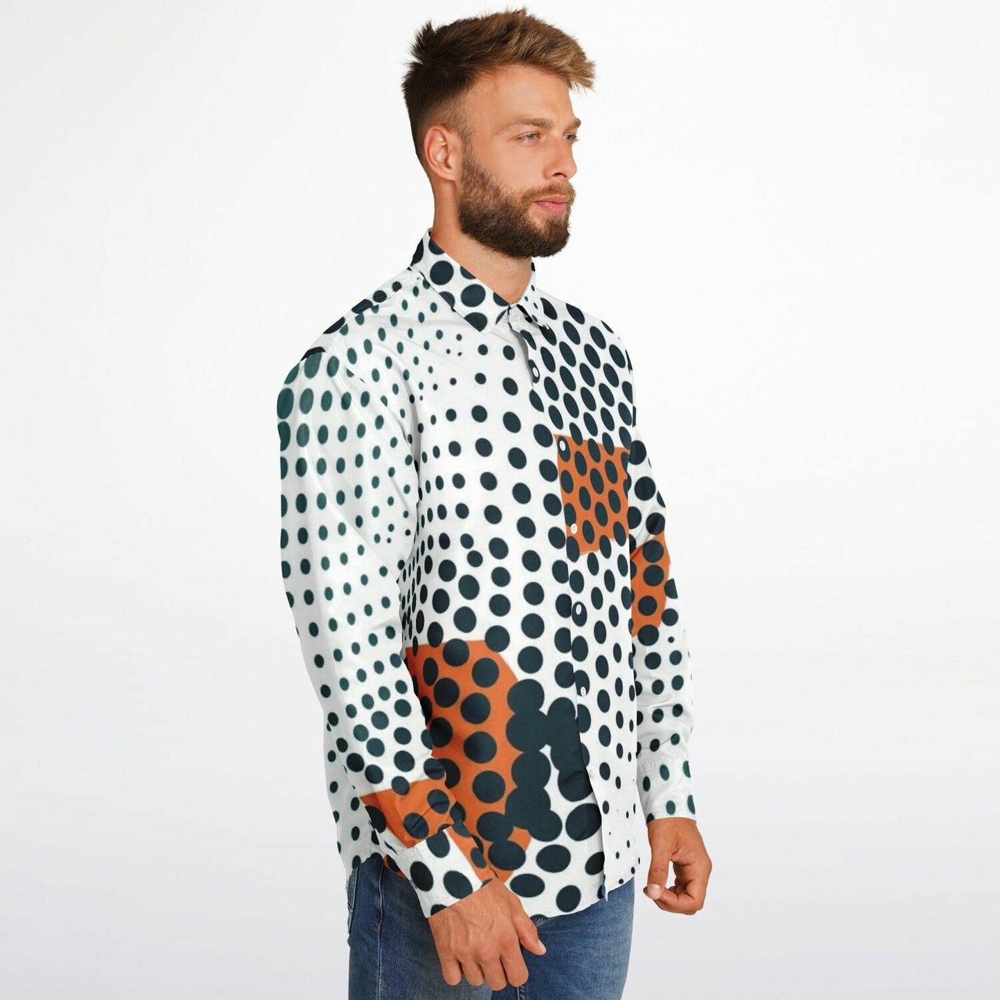 Impression Photo Pattern Long Sleeve Button Down Shirt - AOP