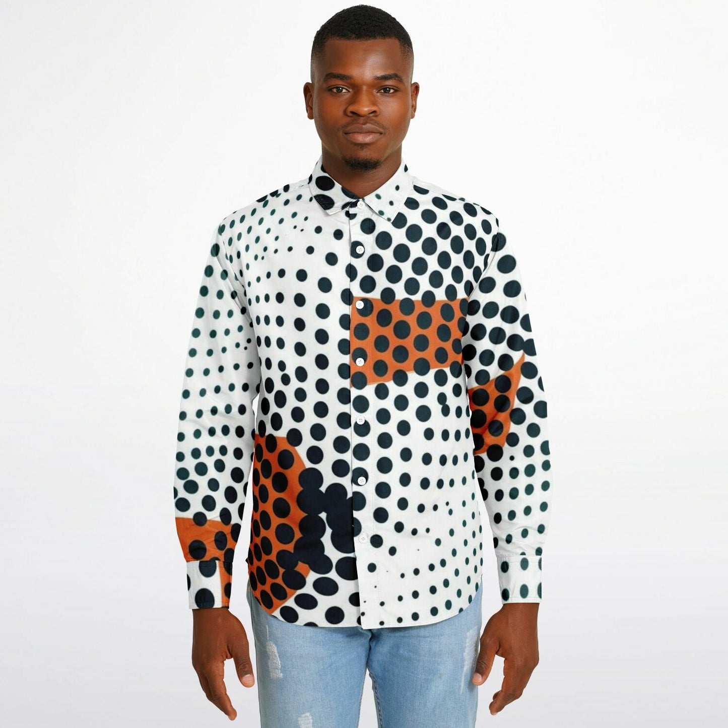 Impression Photo Pattern Long Sleeve Button Down Shirt - AOP