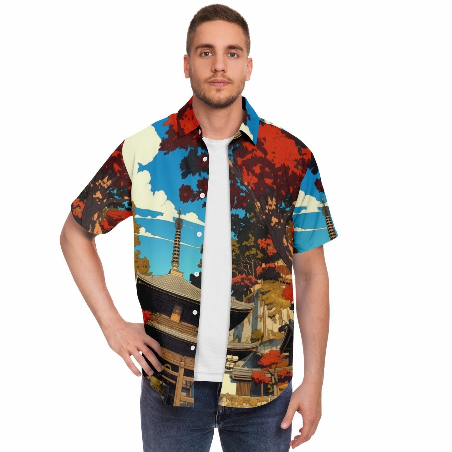 Turbo S Illustration Art Short Sleeve Button Down Shirt - AOP
