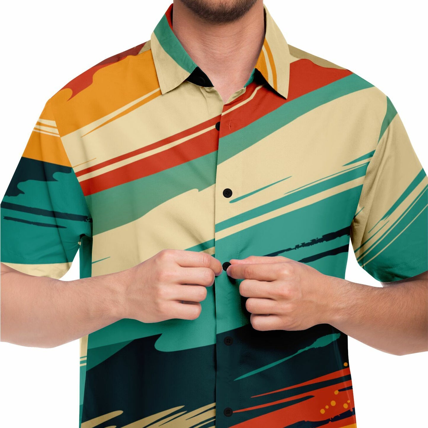 Abstract Grunge Paintstrokes Short Sleeve Button Down Shirt - AOP