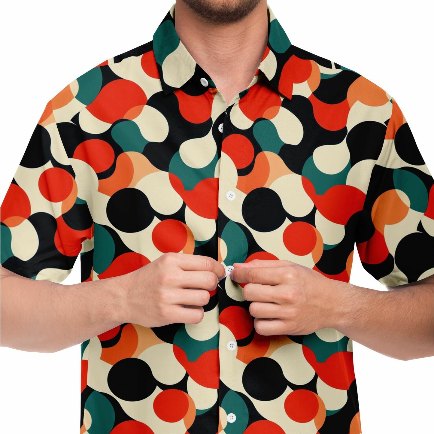 Abstract Color Pattern Short Sleeve Button Down Shirt - AOP
