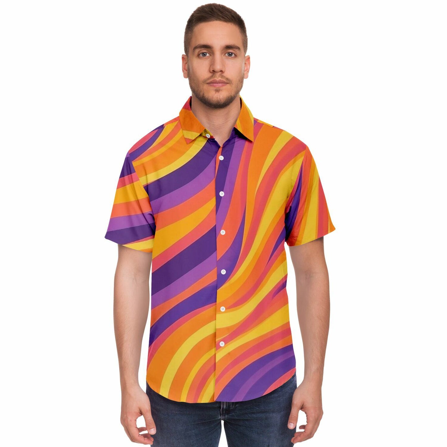 Rick Aim Color Pattern Short Sleeve Button Down Shirt - AOP
