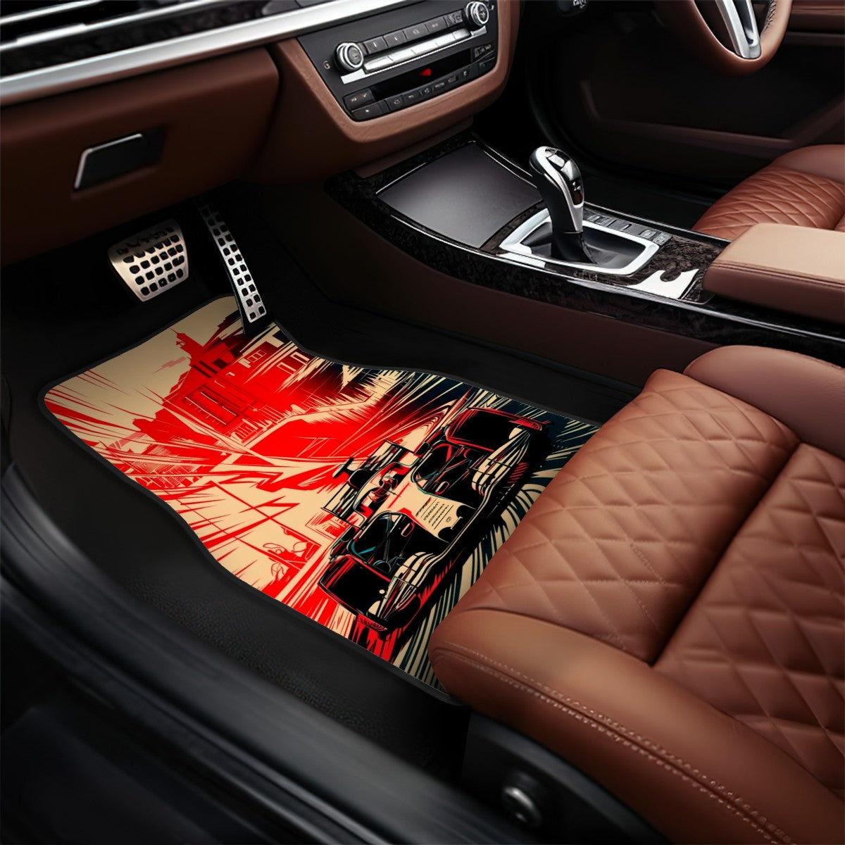 Car floor mat context mockup inside a car.