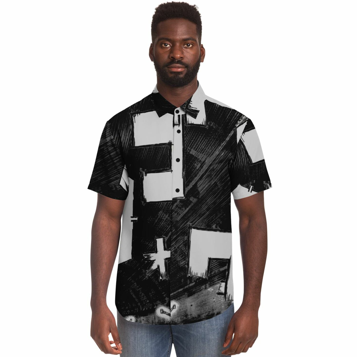 Bimmer Supra Illustration Short Sleeve Button Down Shirt - AOP
