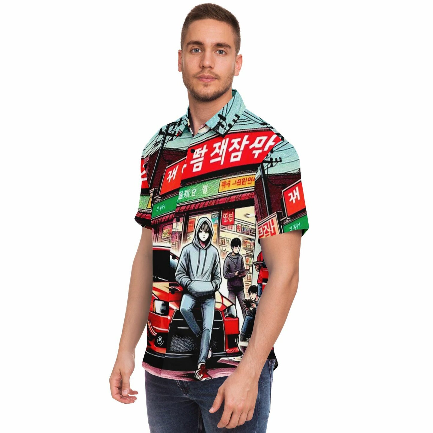Japanese Street Painting Artwork Short Sleeve Button Down Shirt - AOP