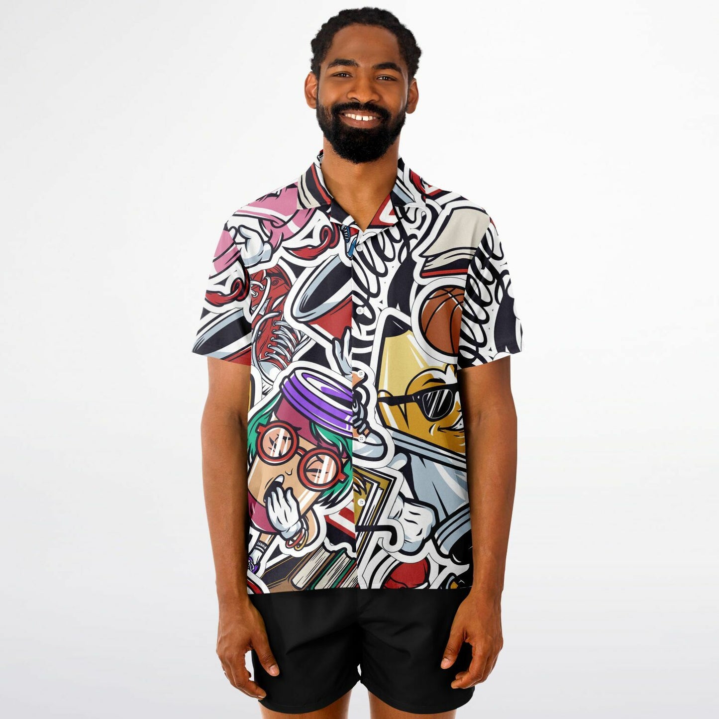 Streetwear Illustration Art Spread Collar Short Sleeve Shirt