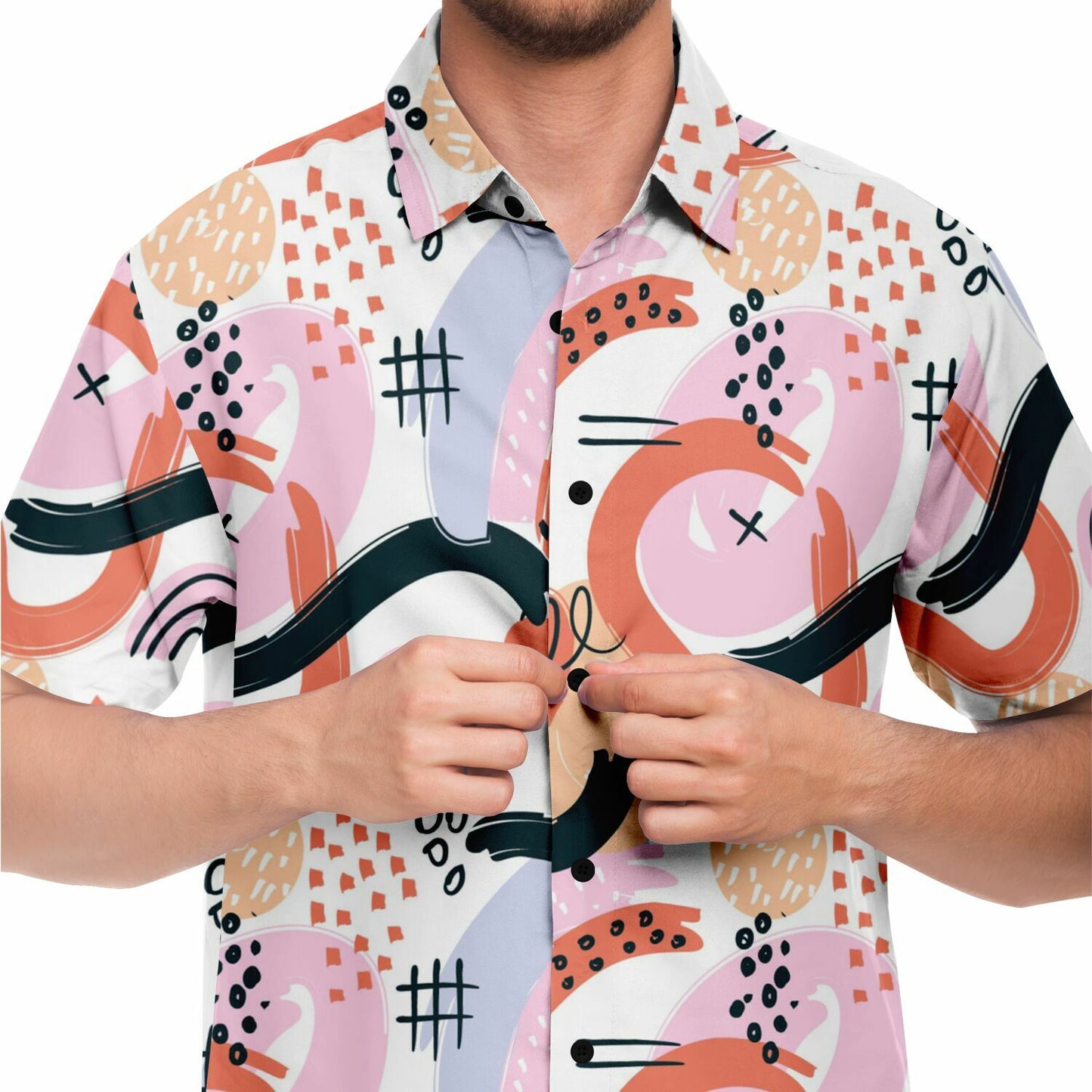 Abstract Art Hand Drawn Short Sleeve Button Down Shirt - AOP