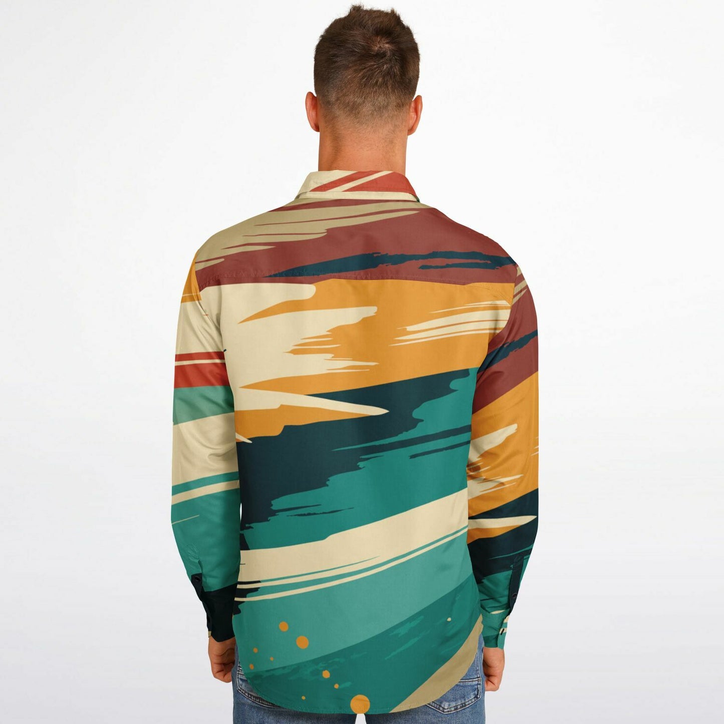 Abstract Paint stroke Long Sleeve Button Down Shirt - AOP