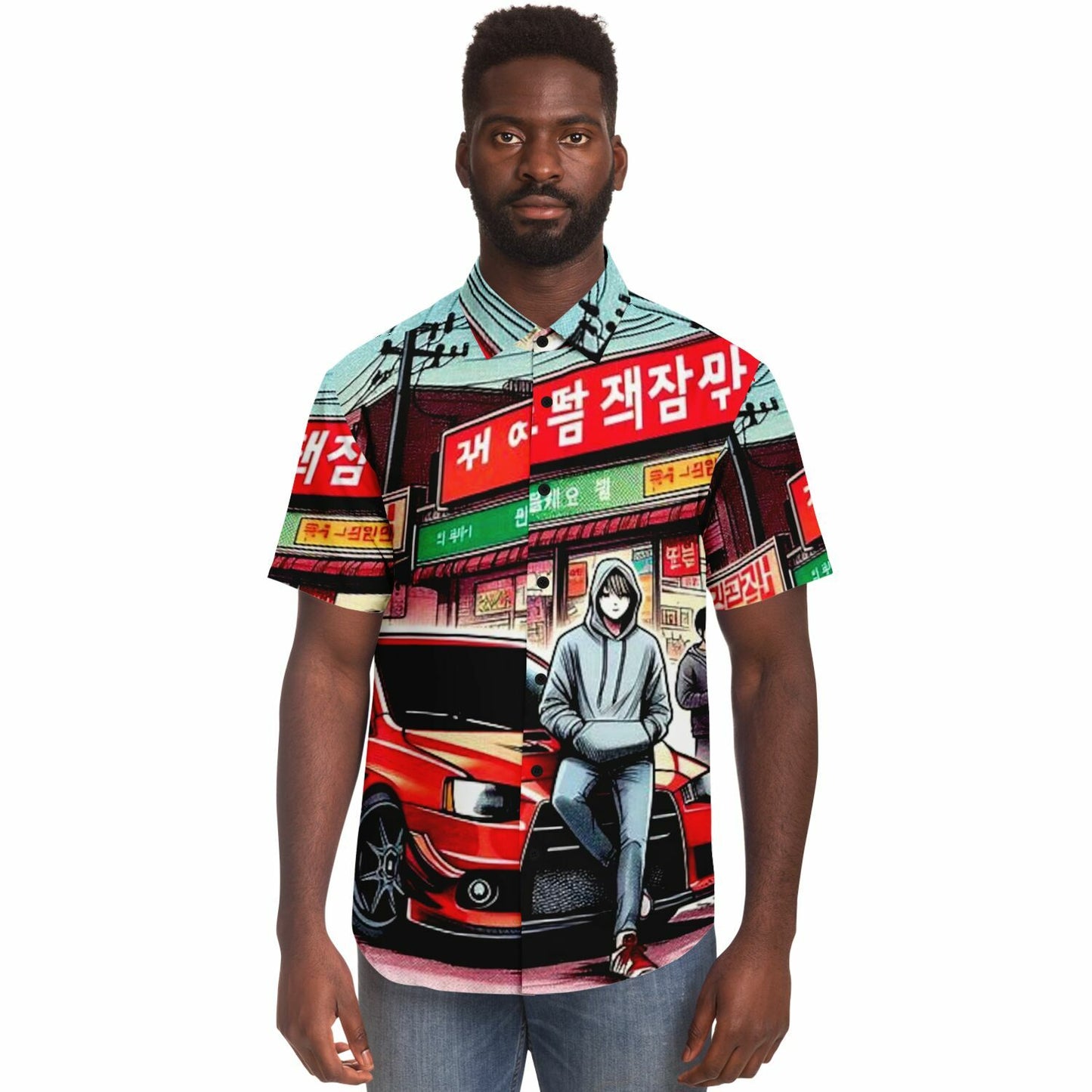 Japanese Street Painting Artwork Short Sleeve Button Down Shirt - AOP