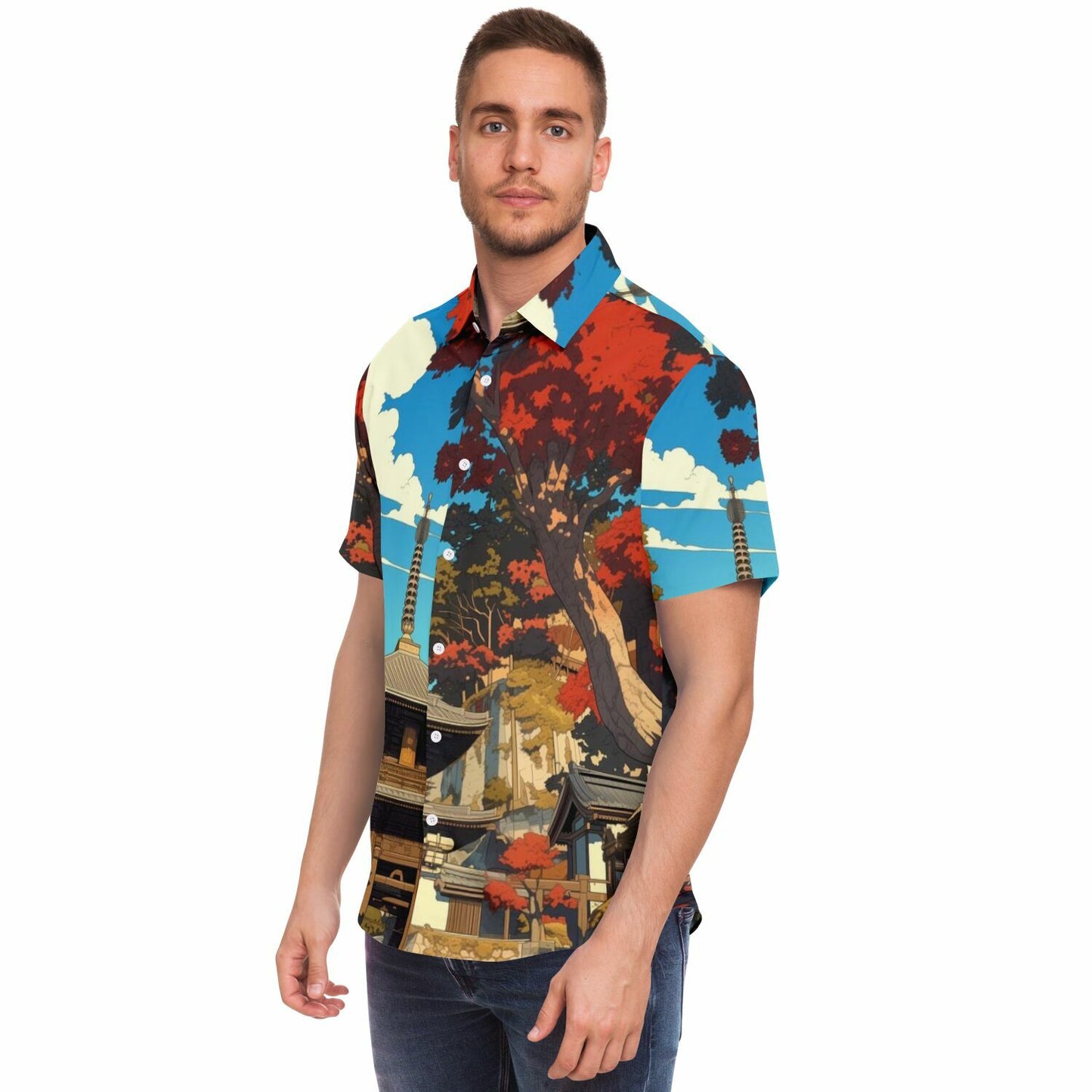 Turbo S Illustration Art Short Sleeve Button Down Shirt - AOP