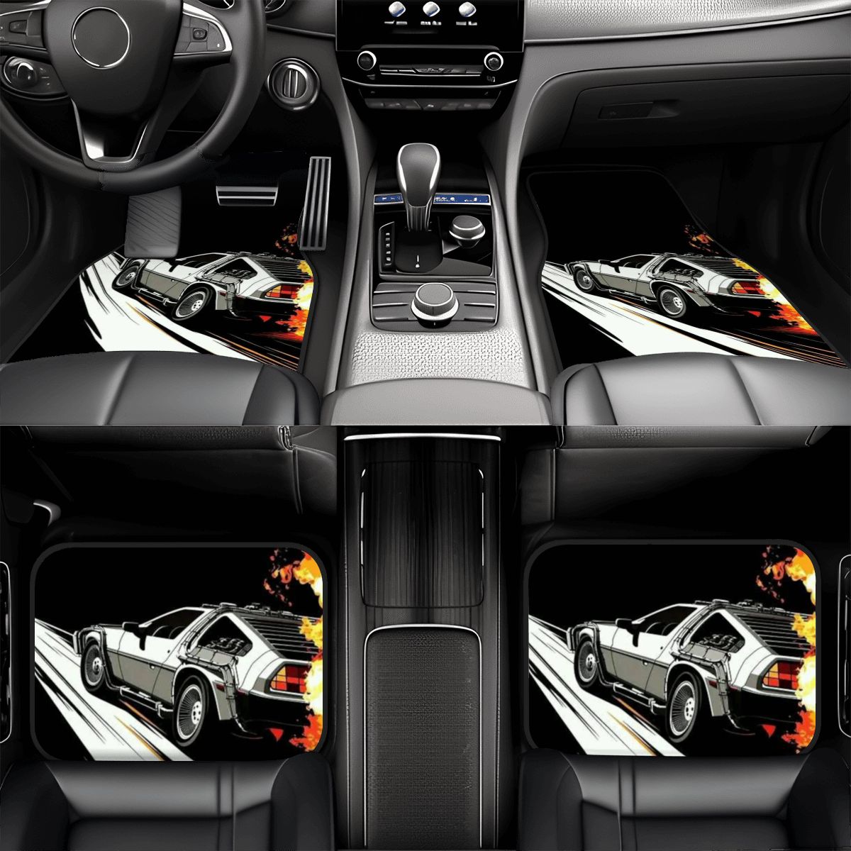 Time Machine Delorean Illustration Automotive Floor Mats