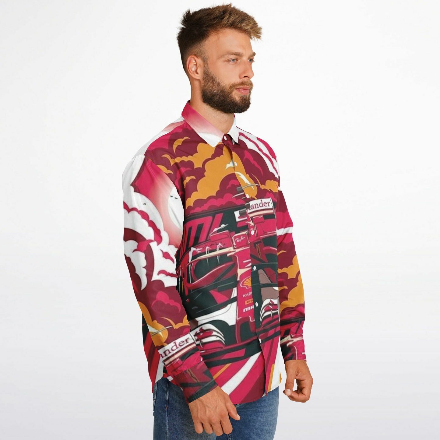 F1 illustration Long Sleeve Button Down Shirt - AOP