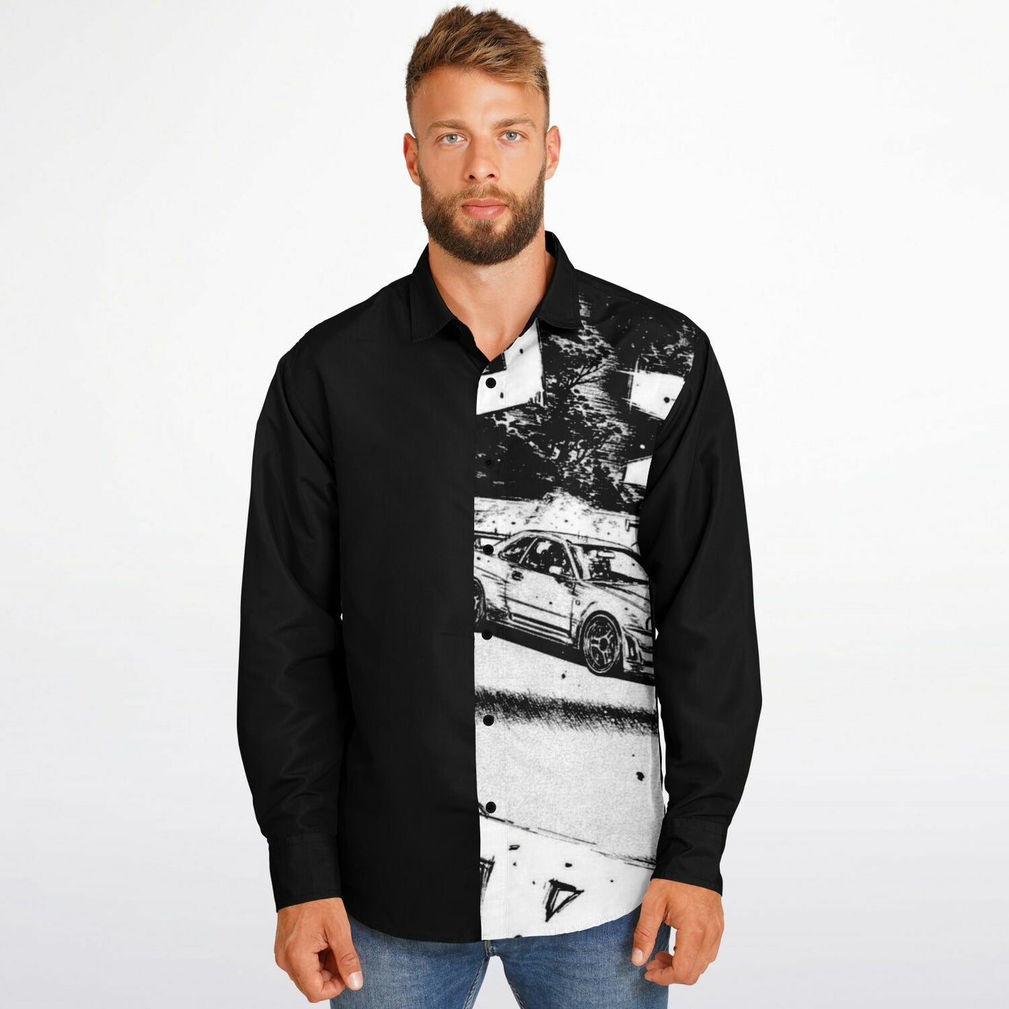 BW JDM Art Long Sleeve Button Down Shirt - AOP