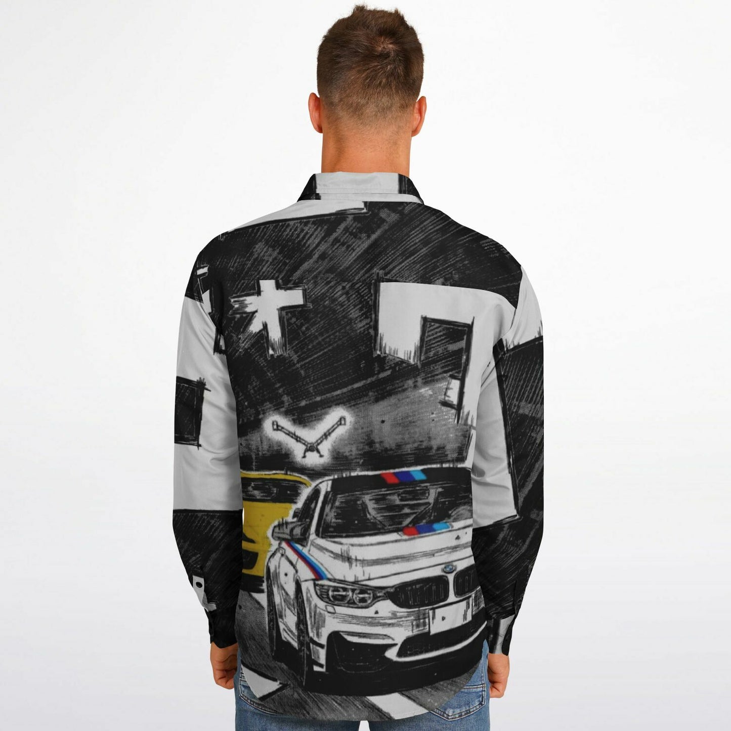 Bimmer Supra Illustration Long Sleeve Button Down Shirt - AOP