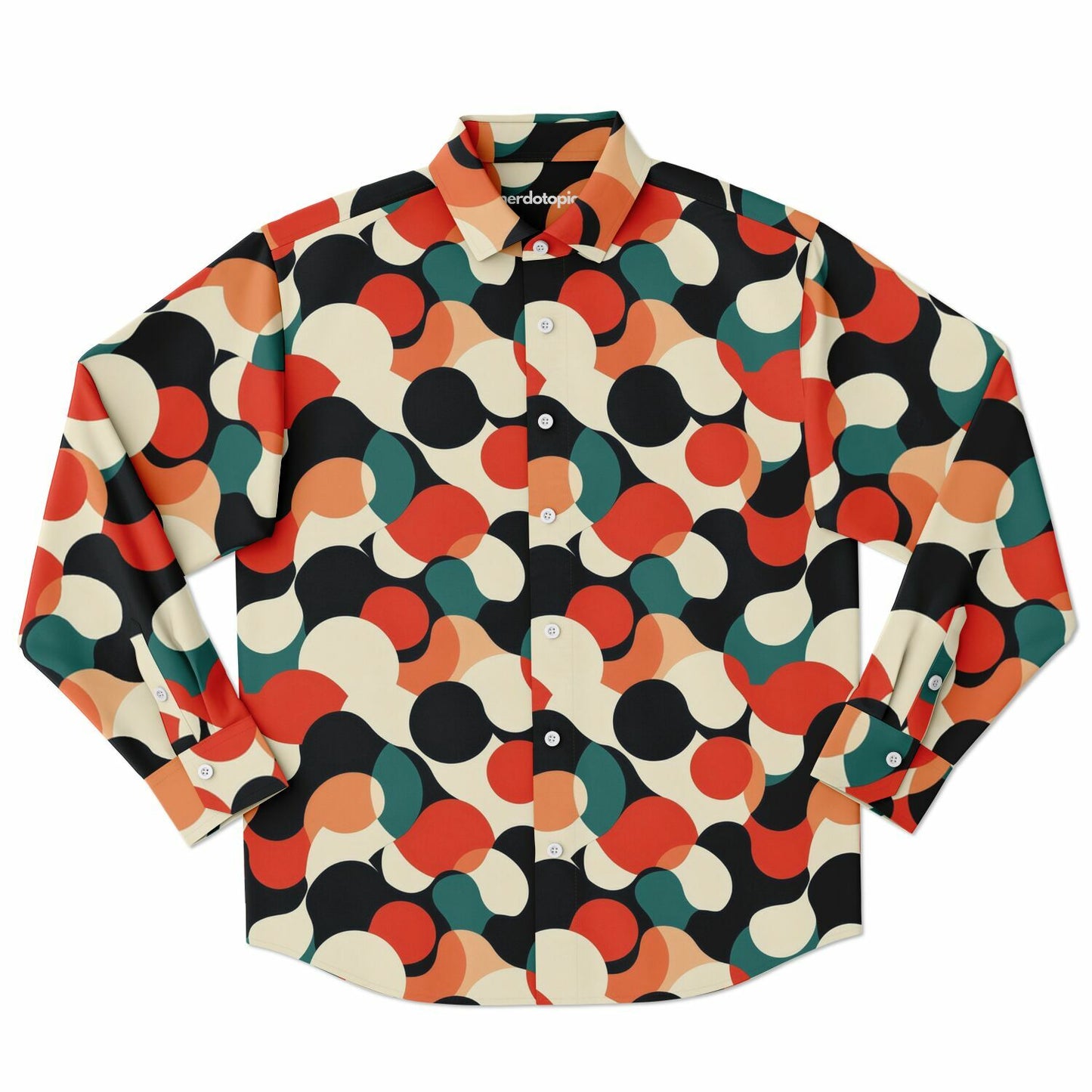 Abstract Colored Pattern Long Sleeve Button Down Shirt - AOP