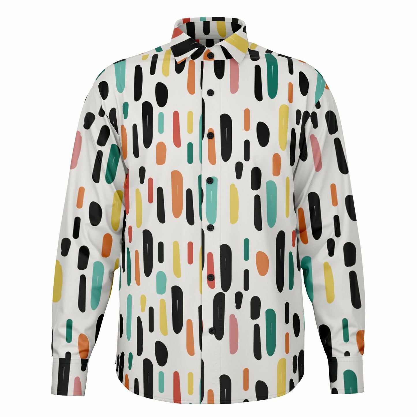 Colored Brush Strokes Long Sleeve Button Down Shirt - AOP