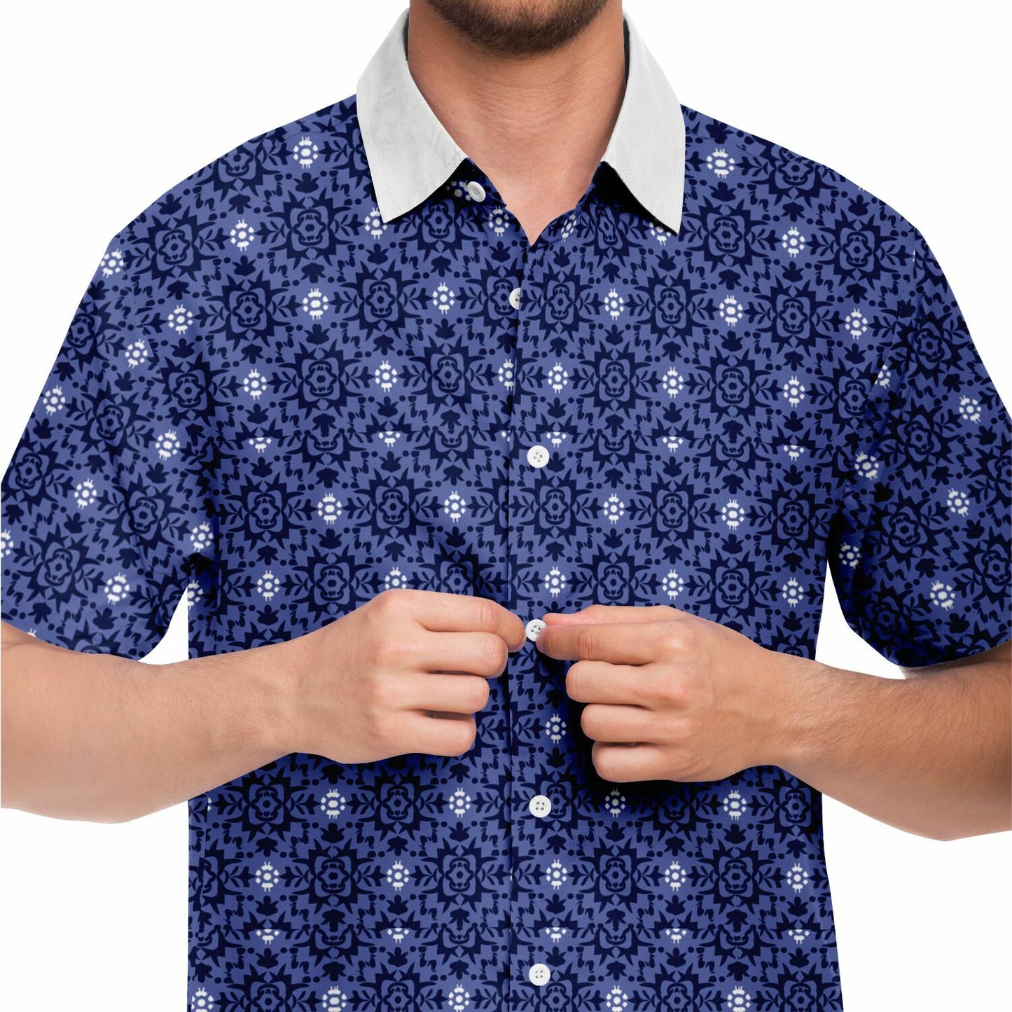 Purple Floral Seamless Pattern Short Sleeve Button Down Shirt - AOP