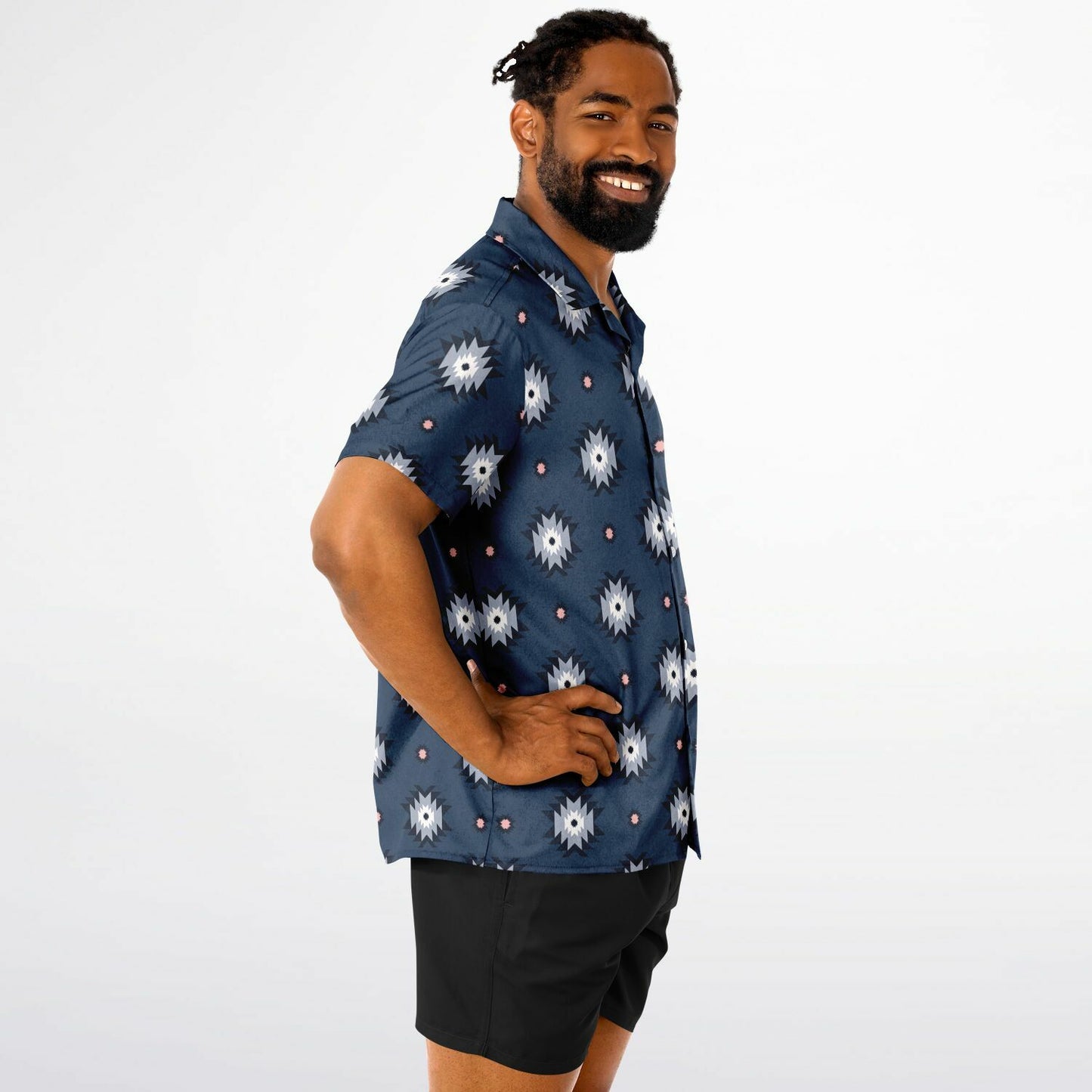 Aztec Pattern Spread Collar Short Sleeve Shirt
