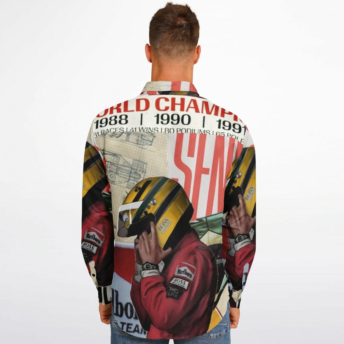 Senna F1 Poster Long Sleeve Button Down Shirt - AOP