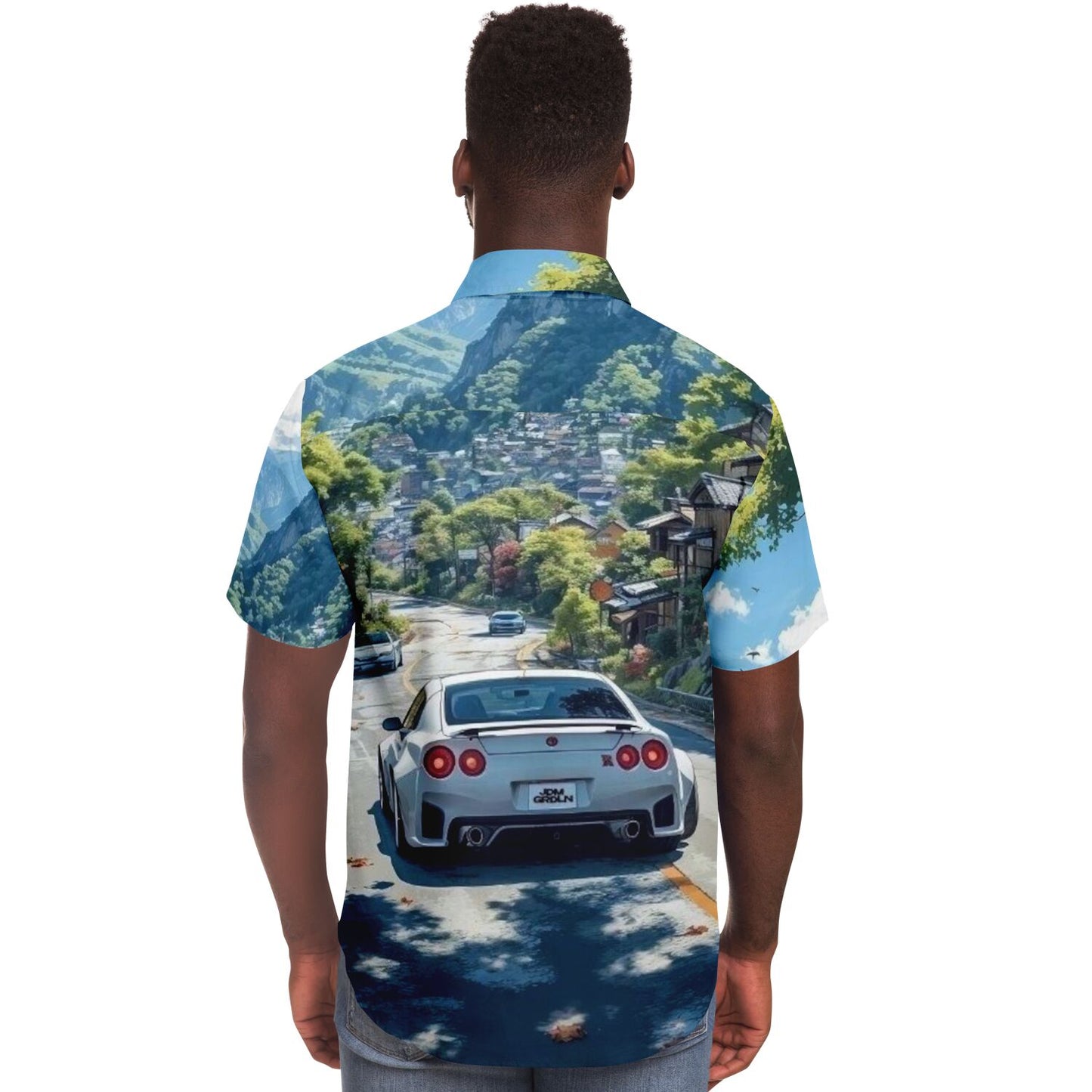 GTR in Japanese Mountains Short Sleeve Button Down Shirt - AOP