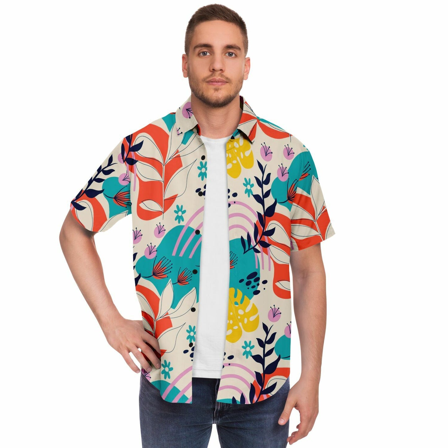 Floral Painting Short Sleeve Button Down Shirt - AOP