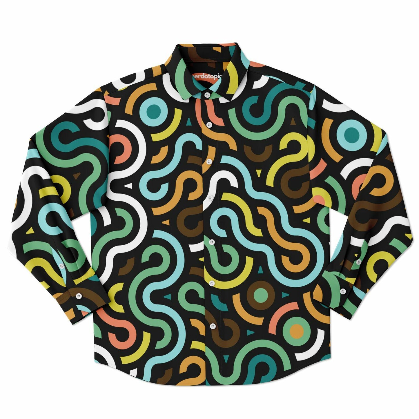 Colored Doodle Art Long Sleeve Button Down Shirt - AOP